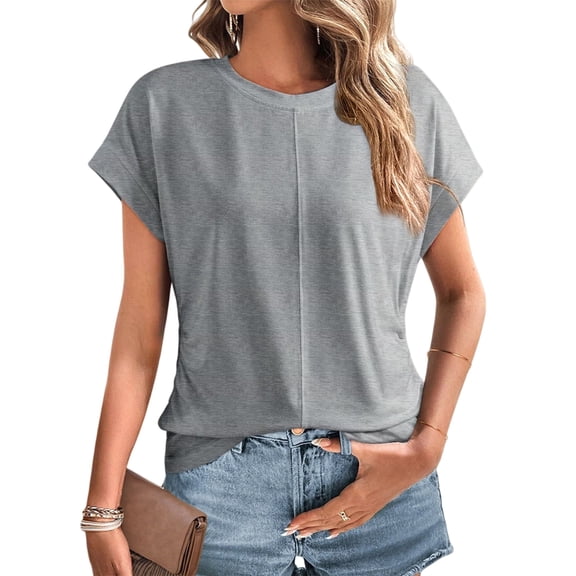Women Short Sleeve T Shirts Summer Crew Neck Dressy Casual Tops Basic Trendy Tees Gray M