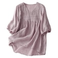 thumbnail image 1 of Women Short Sleeve Tees Cotton Linen Style V Neck Loose Embroidered Short Sleeve T Shirt Tops All Occasion Wear, 1 of 4
