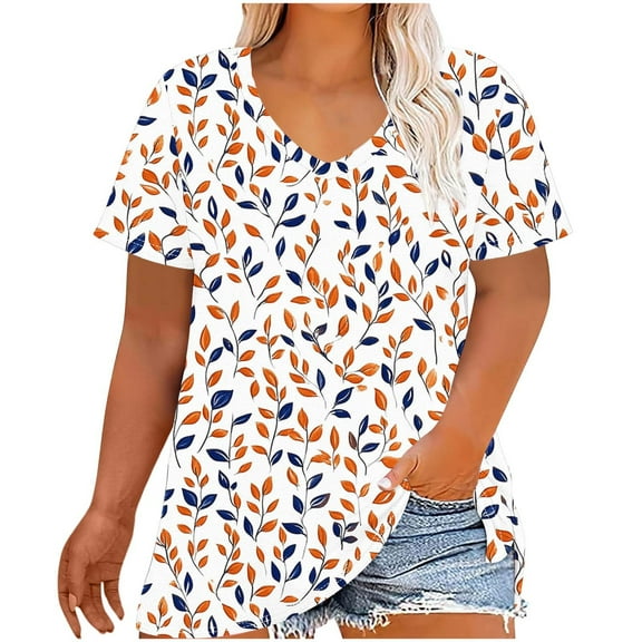 Women Short Sleeve Top Plus Size Tshirts Loose Tunic Tees Vneck Blouses Casual Clothing
