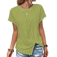 thumbnail image 1 of Women Short Sleeve Top Split Hem Round Neck Shirt Casual Pure Color Shirt Summer Loose Top Light Green XXL, 1 of 4