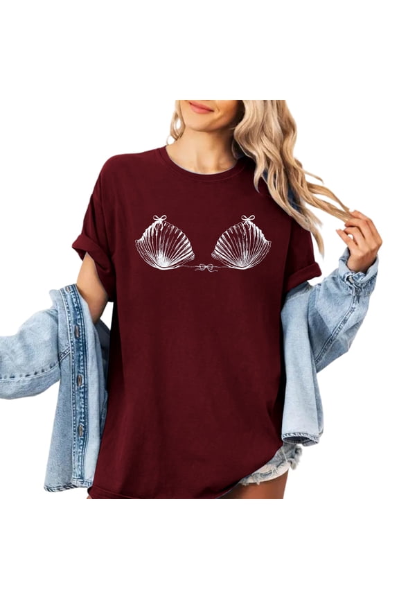 Women Short Sleeve Tops Basic Tee Comfortable Color Retro 90s Seashell T Shirt Summer Travel T Shirt