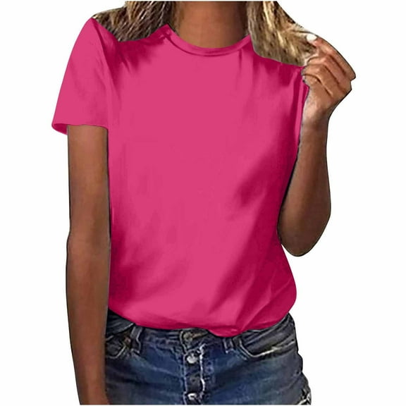 Women Short Sleeve Tops Blouses & Button-Down Shirts Stretchy Womens T Shirts Loose Fit Boho Womens White Tank Top With Built In Bra Summer Shirts for Teens Modest