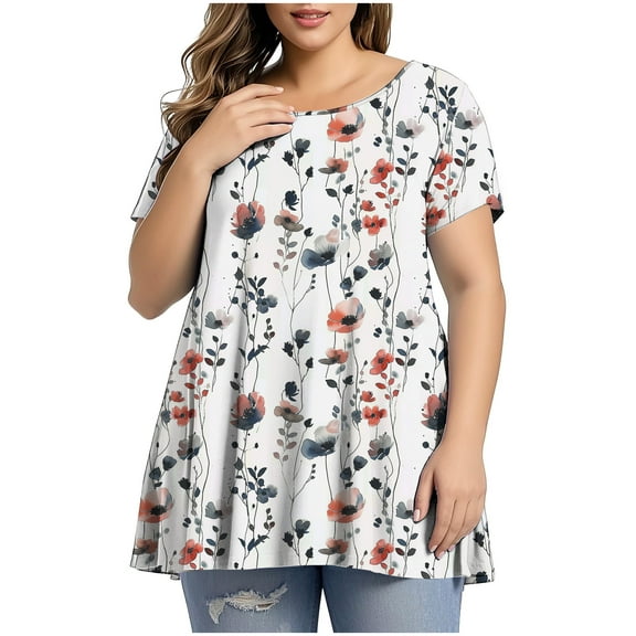 Women Short Sleeve Tops Cotton Summer Blouses for Women 2025 Trendy Womens Plus Size T Shirts Loose Fit