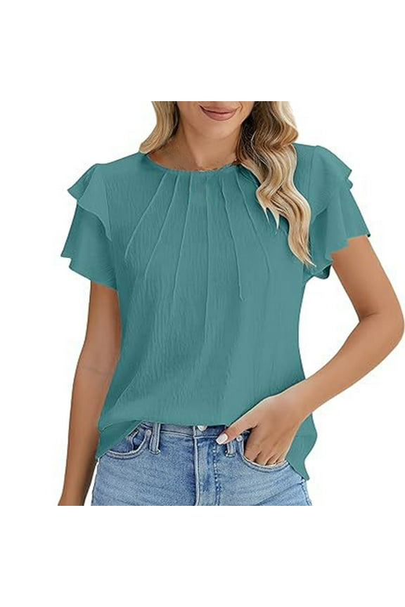 Women Short Sleeve Tops Dressy T-Shirts Loose Fit V Neck Red Shirts for Women Dry Fit