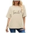 thumbnail image 1 of Women Short Sleeve Tops Funny Love Graphic Print Round Neck Pullover T-Shirts Trendy Casual Loose Fit Workout Tee Blouses, 1 of 7