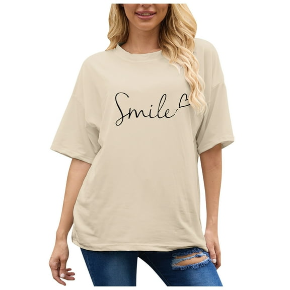 Women Short Sleeve Tops Funny Love Graphic Print Round Neck Pullover T-Shirts Trendy Casual Loose Fit Workout Tee Blouses