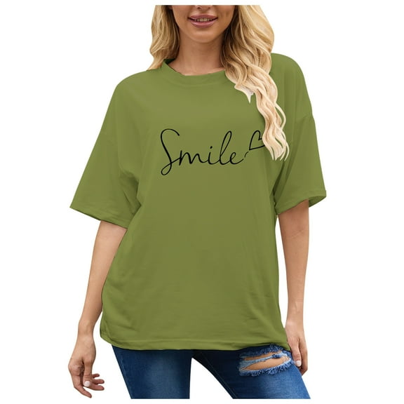 Women Short Sleeve Tops Funny Love Graphic Print Round Neck Pullover T-Shirts Trendy Casual Loose Fit Workout Tee Blouses