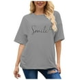 thumbnail image 1 of Women Short Sleeve Tops Funny Love Graphic Print Round Neck Pullover T-Shirts Trendy Casual Loose Fit Workout Tee Blouses, 1 of 7