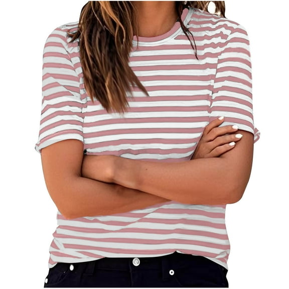 Women Short Sleeve Tops Trendy T Shirts Color Block Tops for Women Plus Size Shirts