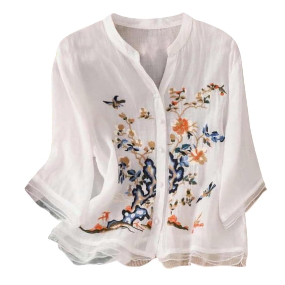 Women Short Sleeve Tunic Blouse Going Out Women's Clothing V Neck Pullover Clothes Comfortable Womens Tops White