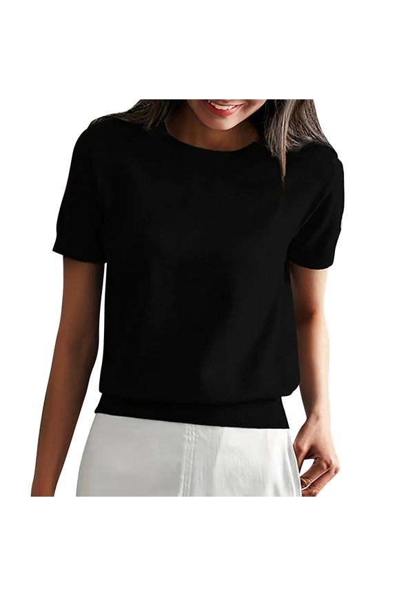 Women Short Sleeve Tunic Blouse Spring Fashion Clothing Casual Clothes Cozy Womens Tops Black