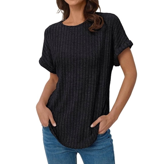 Women Short Sleeve Tunic Tops Black L