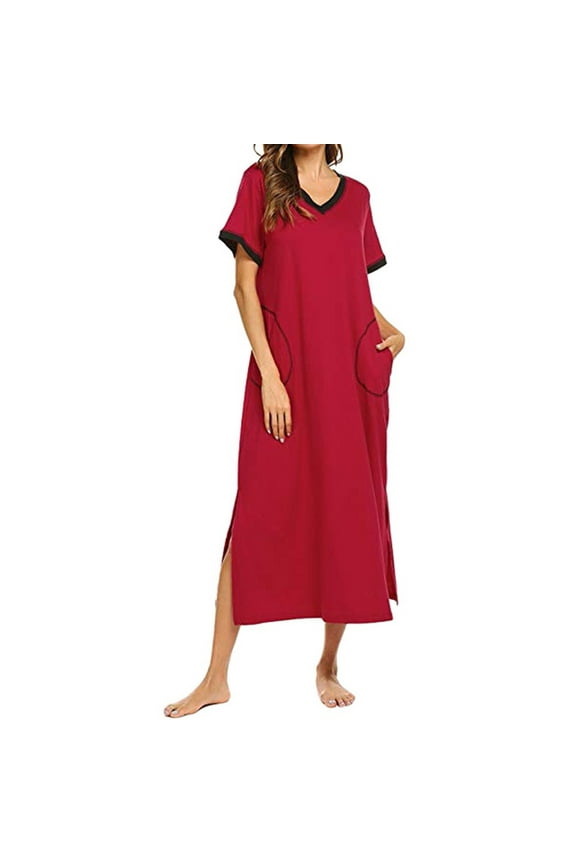 Women Short Sleeve Ultra Soft Nightgown for Sleeping Nightshirt Pockets Loose Comfy Pajama Sleepwear Long Dress
