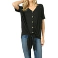 thumbnail image 1 of Women Short Sleeve V Neck Button Down T Shirts Tie Front Knot Loose Blouse Casual Tops, 1 of 4