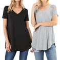 thumbnail image 1 of Women Short Sleeve V Neck Round Hem Relaxed Fit Casual Tee Shirt Top (2PK: BLACK/H GREY, Medium), 1 of 4