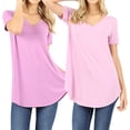 thumbnail image 1 of Women Short Sleeve V Neck Round Hem Relaxed Fit Casual Tee Shirt Top (2PK: DK MAUVE/MAUVE, X-Large), 1 of 4