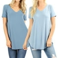 thumbnail image 1 of Women Short Sleeve V Neck Round Hem Relaxed Fit Casual Tee Shirt Top (2PK: TITANIUM/ASH BLUE, Large), 1 of 4