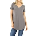 thumbnail image 1 of Women Short Sleeve V Neck Round Hem Relaxed Fit Casual Tee Shirt Top (MID GREY, Medium), 1 of 3