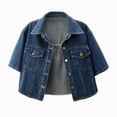 thumbnail image 1 of Women Short Sleeve Versatile Short Sleeved Denim Jacket Thin Shawl Top(Blue,3XL), 1 of 7