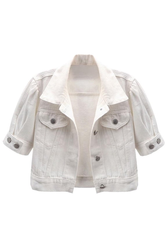 Women Short Sleeve Versatile White Short Sleeved Denim Jacket Thin Shawl Top(Cream,XL)