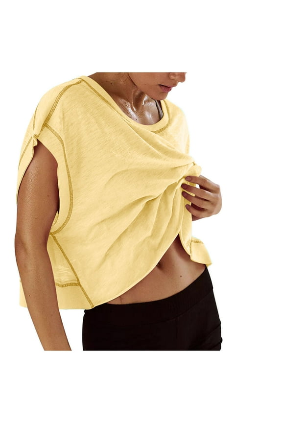 Women Short Sleeve WorkouT-Shirts Open Back Tops Casual Yoga Y2k Athletic Gym Slouchy Crop Running Tees