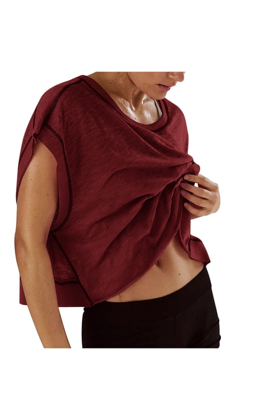 Women Short Sleeve WorkouT-Shirts Open Back Tops Casual Yoga Y2k Athletic Gym Slouchy Crop Running Tees