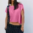 thumbnail image 1 of Women Short Sleeve Workout Shirts Open Back Tops Casual Yoga Athletic Gym Slouchy Crop Running Tees S T Shirts Women Dark Tee Shirt Ladies Athletic Wear Summer Short Sleeve Short Sleeve Athletic Top, 1 of 6