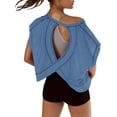 thumbnail image 1 of Women Short Sleeve Workout Shirts Open Back Tops Casual Yoga  Athletic Gym Slouchy Crop Running Tees, 1 of 14