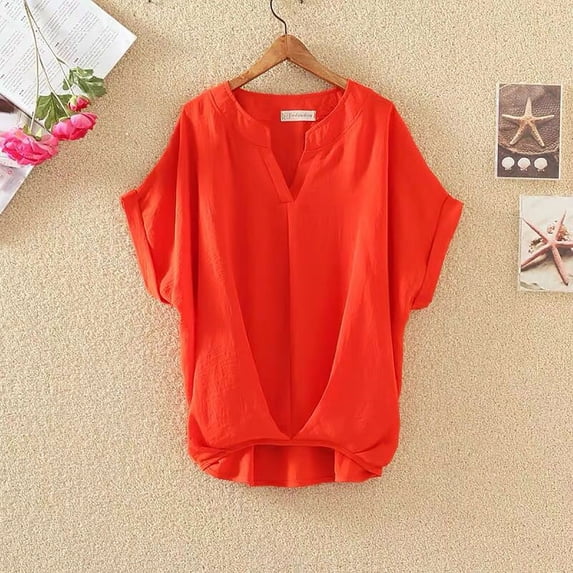 Women Short-Sleeved Blend Tunic Tops Casual Daily Wear Shirt