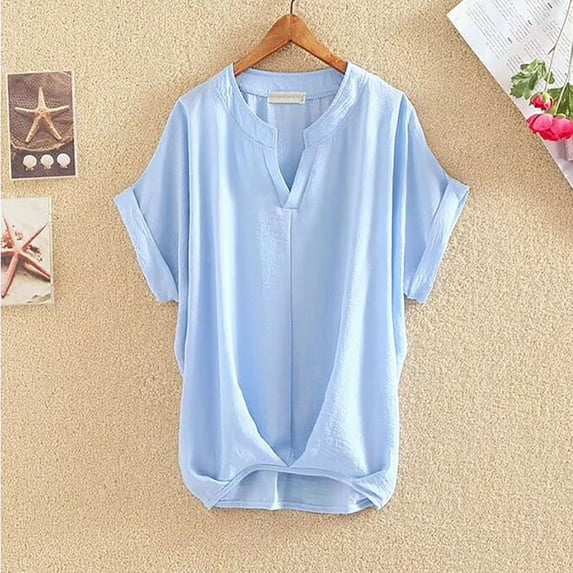 Women Short-Sleeved Blend Tunic Tops Casual Daily Wear Shirt