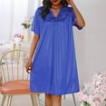 thumbnail image 1 of Women Short Sleeves Long Nightgown Super Soft Sleepwear Comfy V Neck Nightshirts Blue Free Size, 1 of 4