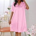 thumbnail image 1 of Women Short Sleeves Long Nightgown Super Soft Sleepwear Comfy V Neck Nightshirts Pink Free Size, 1 of 4