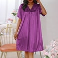 thumbnail image 1 of Women Short Sleeves Long Nightgown Super Soft Sleepwear Comfy V Neck Nightshirts Wine Free Size, 1 of 4