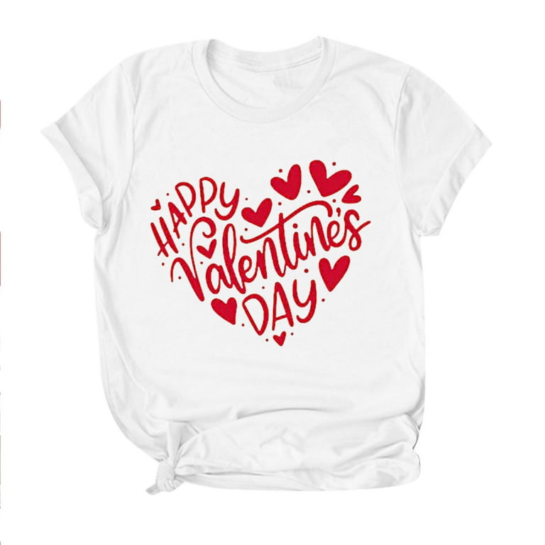 Women Short Sleeves O Neck Happy Valentine's Day Love Print Casual