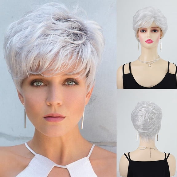 Women Short White Curly Wig Fluffy Adjustable Bang Heat Resistant Synthetic Hair