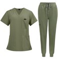 thumbnail image 1 of Women Short-sleeved V-neck Top and Jogger Pants Scrubs Medical Nursing Uniforms Set,XXL,green, 1 of 10