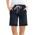 thumbnail image 1 of Women Shorts Athletic Pack Long Jean Shorts for WomenCasual Solid Color Drawstring Capris, 1 of 7