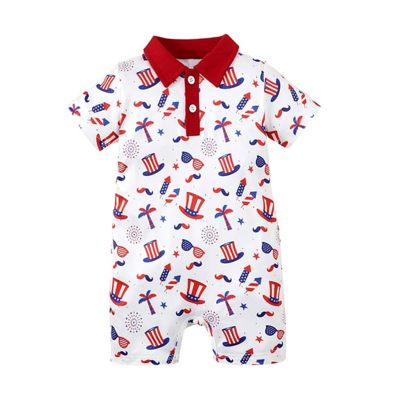 BemeyourBBs Baby Boys Jumpsuit, Short Sleeve Glasses Hat Print Summer Romper