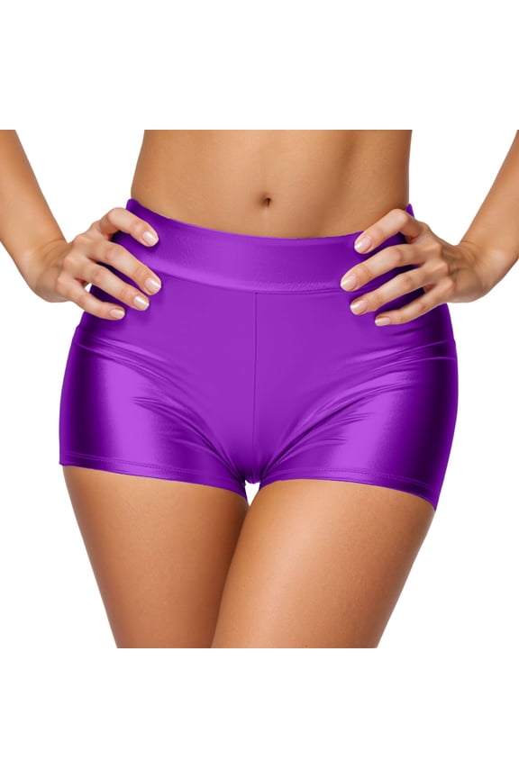 Women Shorts Carnival Clothes For High Waisted Metallic Booty Shorts Rave Bottoms For Dancing Hot Pants Clubwear Mardi Gras Purple M