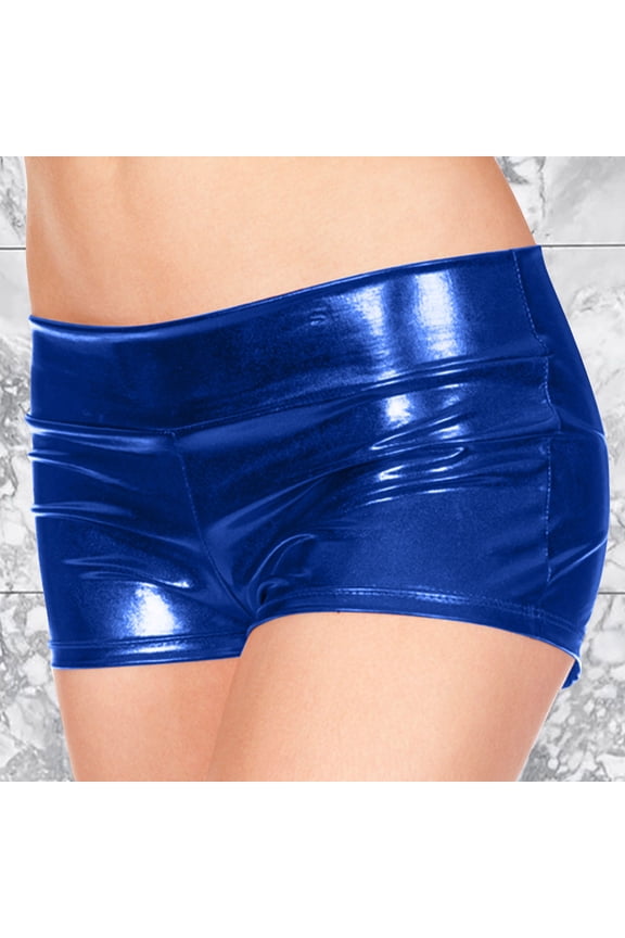 Women Shorts Carnival Clothes For Metallic Rave Booty Dance Shorts Imitation Light Women Short Underwear Mardi Gras Blue M