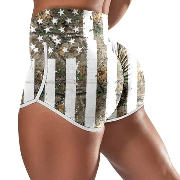 Women Shorts Casual High Waist Running Shorts Independence Day America Flag Printed Workout Gym Shorts Basic Female Clothes