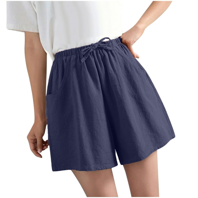Fashion (Dark Blue)Solid Color Shorts Women Elastic High Waist