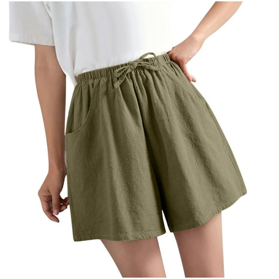 Women Shorts Casual Solid Color Comfy High Rise Pants for Women Fashion Fitted Daily Trendy Womens Pants Linen And Cotton Lightweight Party Vacation Beach Shorts with Pocket(Army Green,M)