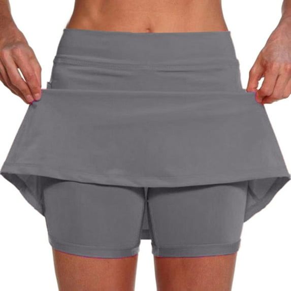 Women Shorts Casual Summer Solid Running Skort with Hidden Compression Liner and Side Pockets Quick Dry Women's Bermuda Shorts Grey M