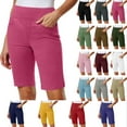 thumbnail image 1 of Women Shorts Solid Stretch Pull On Regular Summer Casual High Waist Yoga Half Shorts Pants, 1 of 10