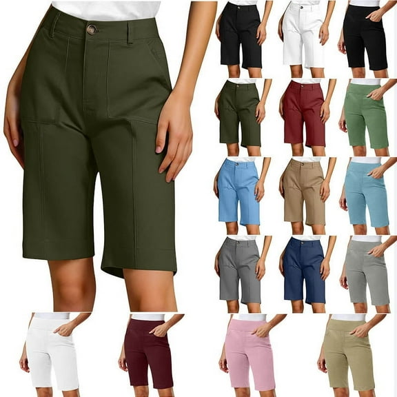 Women Shorts Clearance under $10 Women Summer Casual Solid Color Slim Button Pocket Workwear Cropped Pants