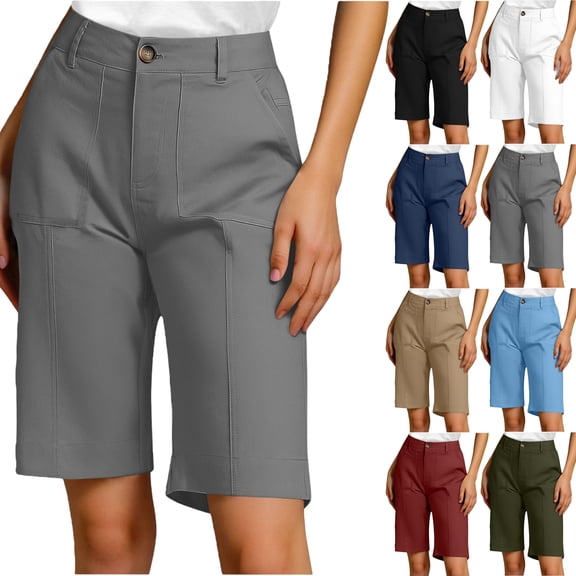 Women Shorts Clearance under $10 Women Summer Casual Solid Color Slim Button Pocket Workwear Cropped Pants