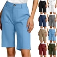 thumbnail image 1 of Women Shorts Clearance under $10 Women Summer Casual Solid Color Slim Button Pocket Workwear Cropped Pants, 1 of 7