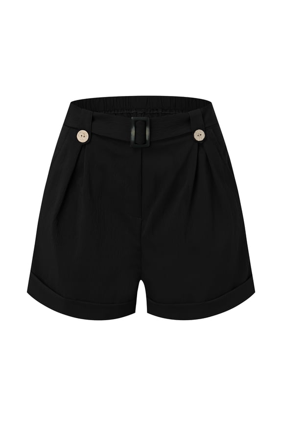 Women Shorts Cuffed Hem Mid Rise Solid Color Casual Summer Bottoms Fashion Utility Shorts with Pockets And Belted