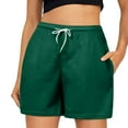 thumbnail image 1 of Women Shorts Drawstring Solid Color Elastic Waist Shorts with Pocket Summer Casual Pants Womens Running Shorts Dark Green L, 1 of 3